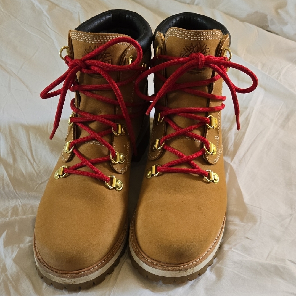 Timberland Tan Boots with Red Laces